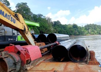 Maaterial dan Peralatan Tiang Pancang Jembatan Desa Lemo Tiba Dilokasi