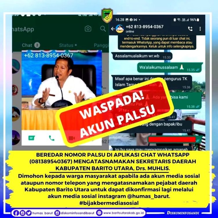 Waspada! Beredar Akun Palsu Atas Nama Sekda Barut di WhatsApp