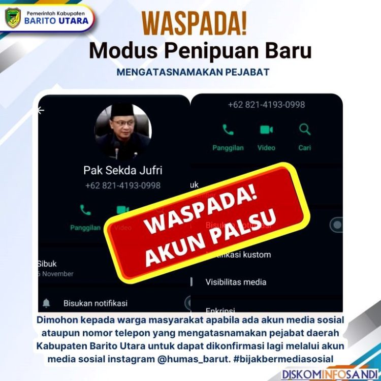 Waspada Modus Penipuan Yang Mengatasnamakan Pj Sekda Kabupaten Barut, Drs jufriansyah