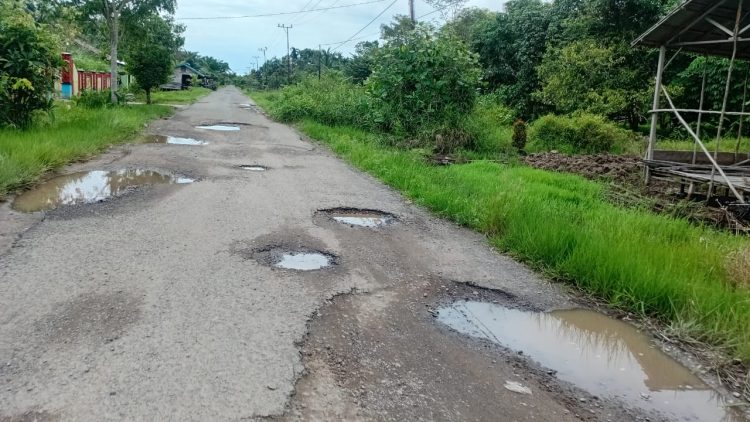 Jalan Desa Kartika Bhakti Rusak Berlubang, Bahayakan Pengendara