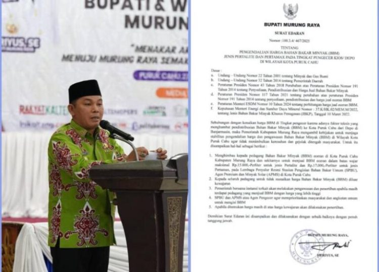 Bupati Heriyus Terbitkan Surat Edaran Pengendalian Harga BBM di Kota Puruk Cahu