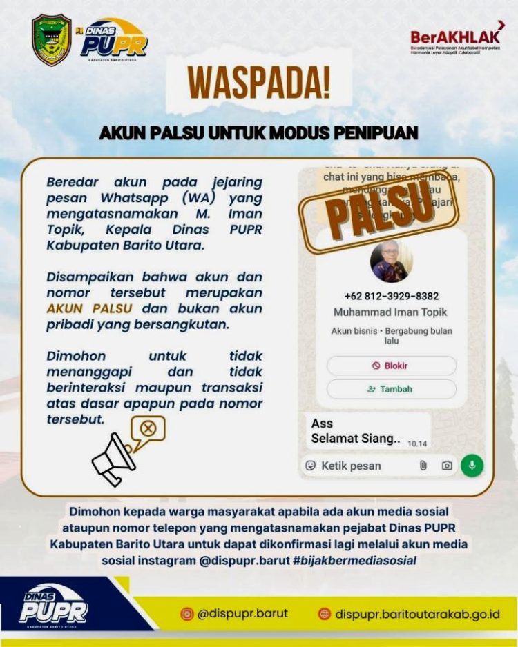 Waspada Hoax !! Akun Palsu Mengatasnamakan Kadis PUPR Barut